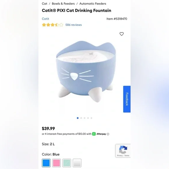 Catit PIXI Whimsical Cat-Shaped Light Up Free Standing Drinking Fountain Bowl - Picture 5 of 5